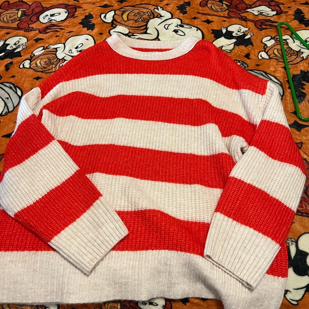 Arizona Jean Company Red and White Striped Sweater